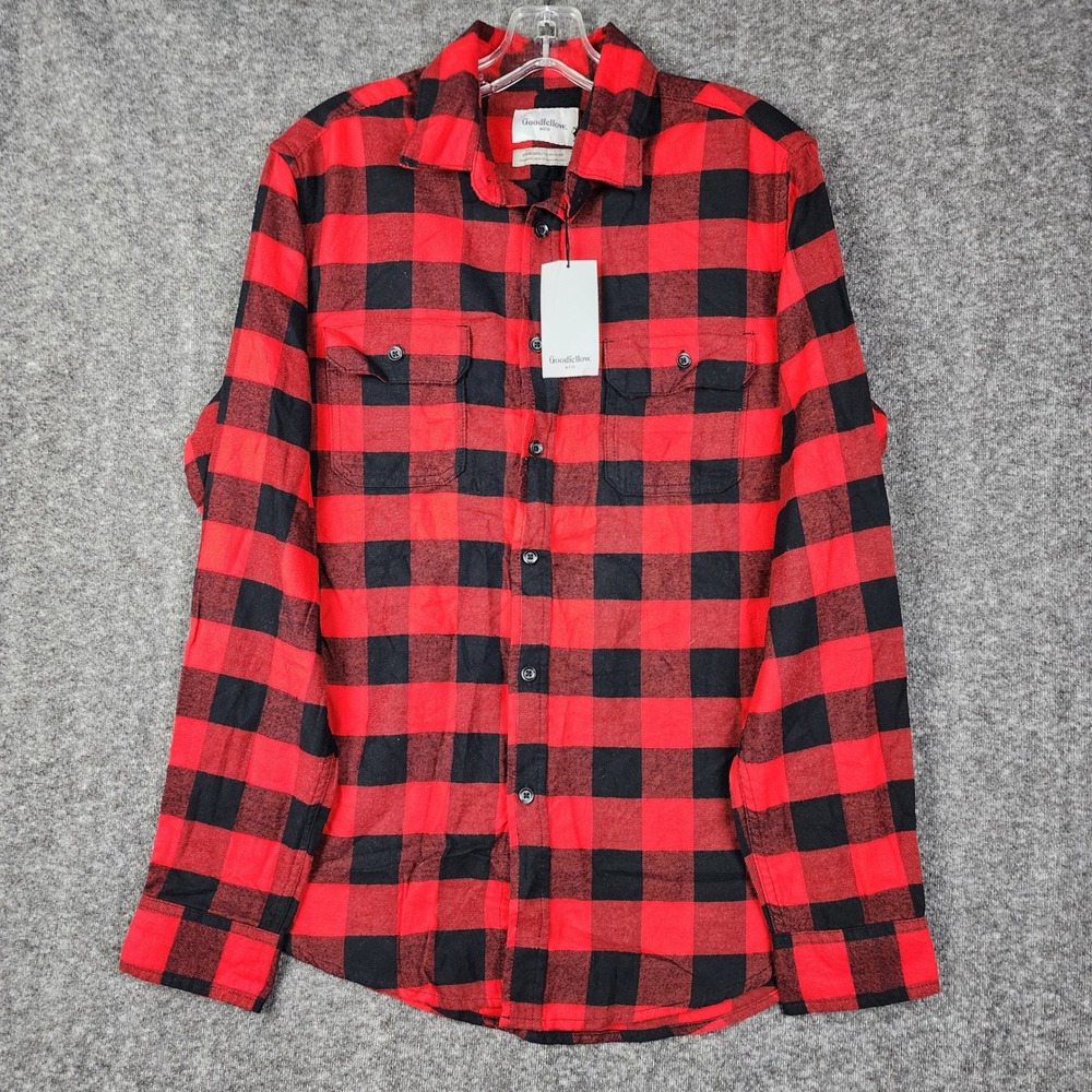 Goodfellow & Co Flannel Shirt Mens Medium Red Black Buffalo Plaid Cotton NWT